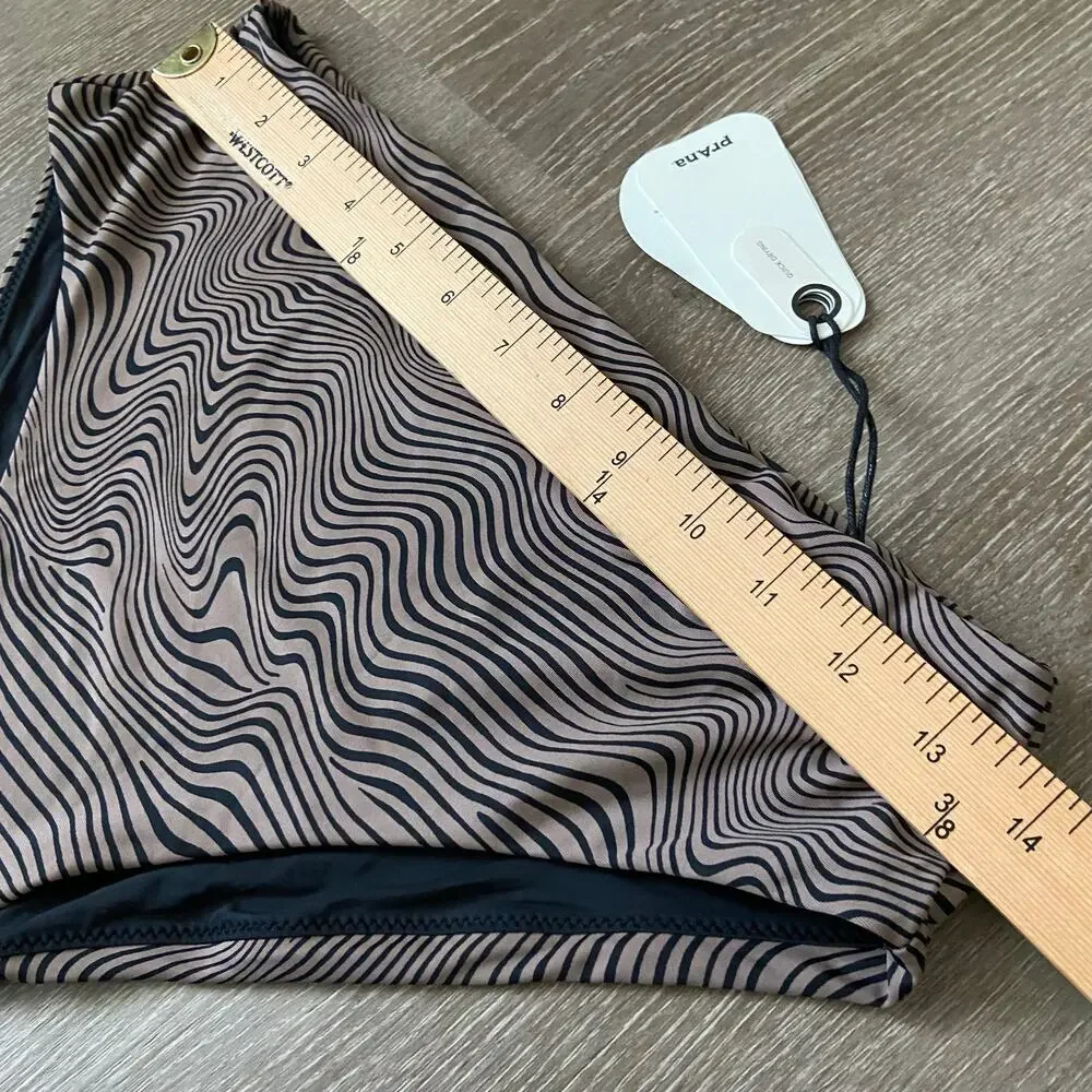 Prana Lahari High Rise Swim Bottom Women's M Black Wavee Cheeky Brief Sporty